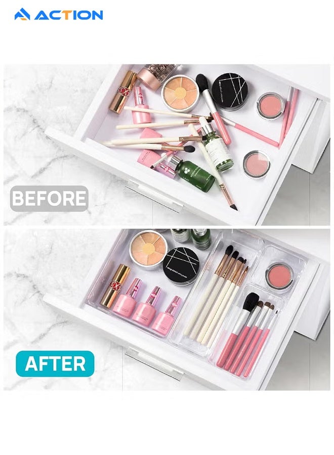 ACTION 25PCS Clear Plastic Drawer Organizer Set – 4 Size Storage Trays for Bathroom, Vanity, Makeup, Kitchen Utensils, Bedroom & Office - Image 2